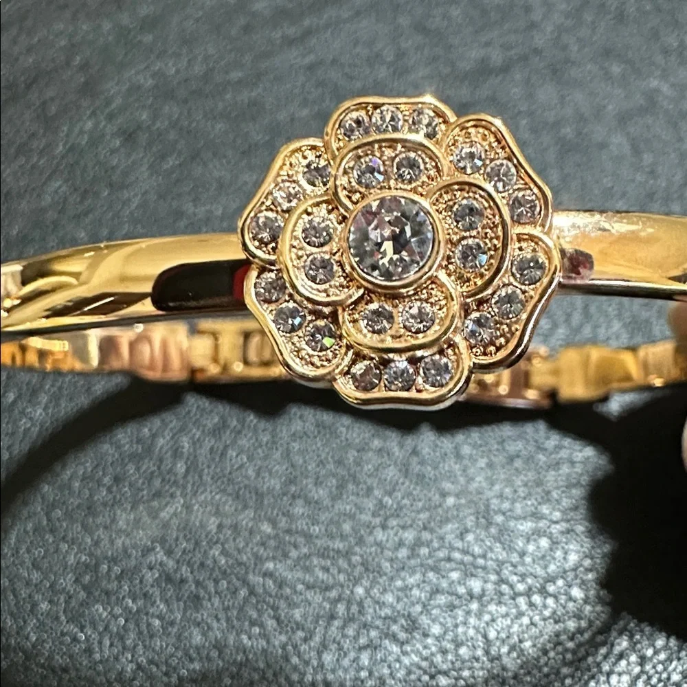 Anne Klein Gold-Tone Camellia Flower Hinged Cuff Bracelet